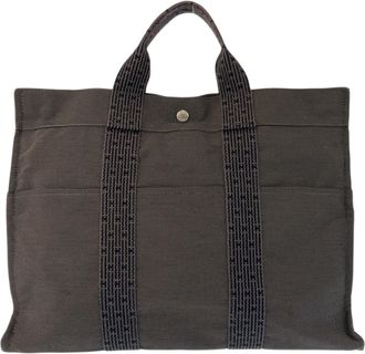 Herm&egrave;s Gray Polyamide Polyester Handbag Tote Bag (Pre-Owned)