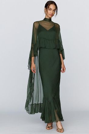 Geisha Designs Leigh Chiffon Slip Maxi Dress With Ruffle Cape