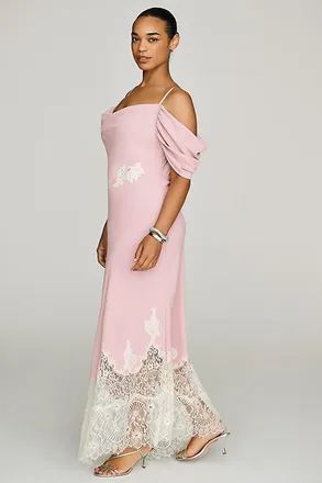 Bl^nk London Satin Off-Shoulder Lace Midi Dress