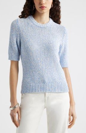 Nordstrom Elbow Sleeve Linen & Cotton Blend Sweater in Blue Cornflower-Ivory Marl at Nordstrom, Size Xx-Small