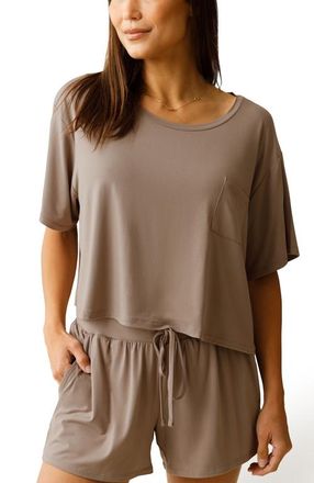 Kindred Bravely Aria Casual Cropped Short Sleeve Top in Taupe at Nordstrom, Size X-Large