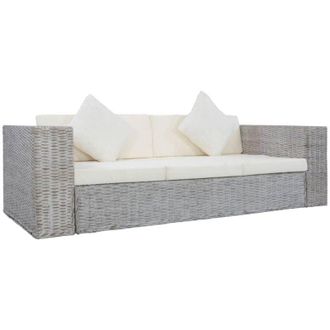 vidaXL Divano a 3 Posti con Cuscini Grigio in Rattan Naturale vidaXL