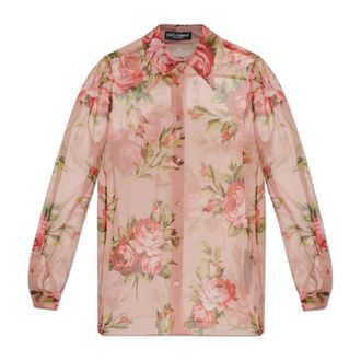 Dolce & Gabbana Shirts, female, Pink, Size: XS Silk shirt with floral motif