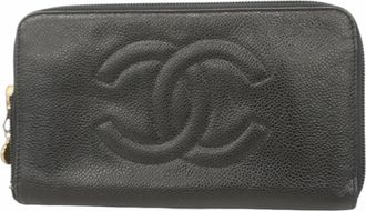 Chanel Black Grained Calfskin Long Wallet (Bi-Fold) (Pre-Owned)