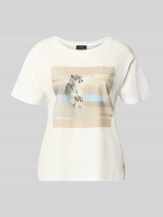 Monari Regular Fit T-Shirt mit Strasssteinbesatz in Weiss, Gr&ouml;&szlig;e 34