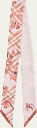 Burberry Skinny Watercolor Check Silk Scarf