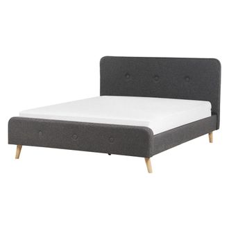 Beliani Cama Tapizada En Tela Gris 160 X 200 Cm Con Somier Listones Dise&ntilde;o Moderno Rennes Ii