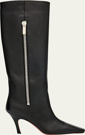 Amina Muaddi 80mm Mona Leather Knee-High Boots