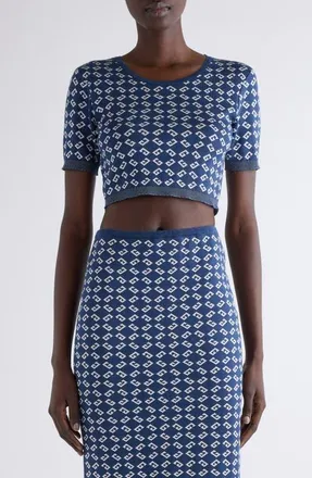 Givenchy Monogram 72 Jacquard Crop Crewneck Top in Denim Blue at Nordstrom, Size Small