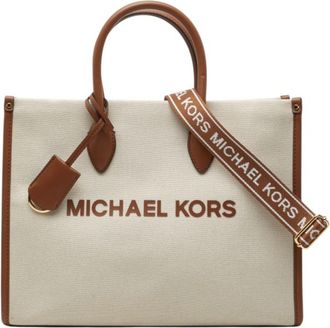 Michael Kors Beige Brown Canvas Leather Shoulder Bag Tote Bag (Pre-Owned)