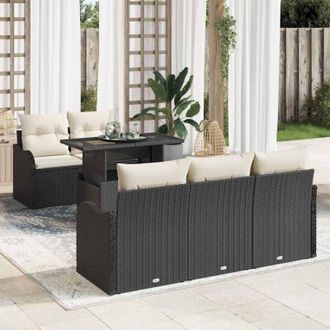 vidaXL Vidaxl - Conjunto De Sof&aacute; De Jard&iacute;n Con Coj&iacute;n 6 Pcs Negro Polirat&aacute;n