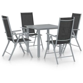 vidaXL Conjunto De Comedor De 5 Piezas Para Jard&iacute;n De Aluminio Plateado Y Negro