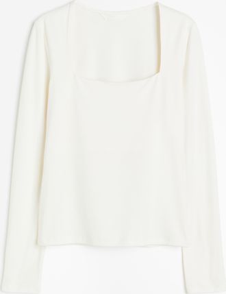 H&M Langarmshirt aus Jersey - Cremefarben