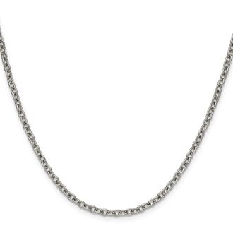 Diamond2Deal Stainless Steel Polished 3mm Cable Chain Necklace