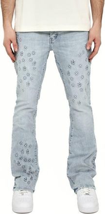 Purple P004 Monogram Embossed Slim Flare Jeans in Light Indigo at Nordstrom, Size 30