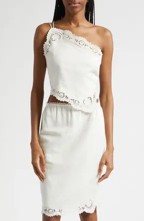 Poss&eacute; Darya Brodierie Trim One Shoulder Tie Back Top in Cream at Nordstrom, Size Xx-Large