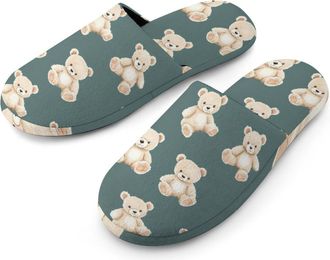 Generic Teddy Bears Funny Mens Slippers Flannel Warm House Shoes with Rubber Anti-Slip Sole Slip On for Home Outdoor