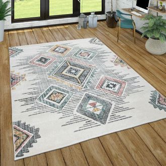 Paco Home Paco Home Alfombra Sala De Estar Pila Corta Patr&oacute;n Geom&eacute;trico Skandi Boho Estilo Moderno &Oslash; 200 Cm Redon, Multicolor