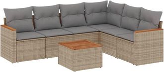 vidaXL Vidaxl - Set Sof&aacute;s De Jard&iacute;n 7 Piezas Y Cojines Rat&aacute;n Sint&eacute;tico Beige