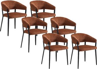 Vente-Unique Conjunto de 6 sillas con reposabrazos de tela y metal negro - Terracota - AVRELA