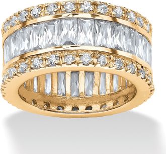 Palm Beach Jewelry 9.34 TCW Round and Emerald-Cut Cubic Zirconia Gold-Plated Eternity Band