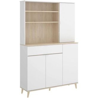 Dmora Credenza Sparavero, Buffet dispensa da soggiorno, Madia da salotto moderna a 4 ante, 120x40h191 cm, Bianco e Rovere, con imballo rinforzato - Dmora