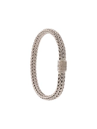 John Hardy Bracciale Classic Chain 6.5mm con pavé di diamanti - Argento
