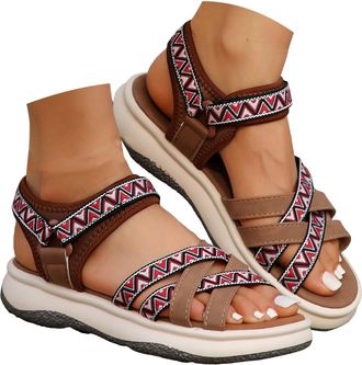 Generic Hiking Sandals for Women 2026 Dressy Summer Ankler Straps Water Sandal Breathable Cloth Mesh Walking Sandals Women Print Comfortable Sport Orthopedic 