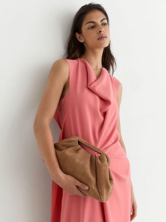 Reiss Tan Suede Croc-embossed Pouch Clutch Bag