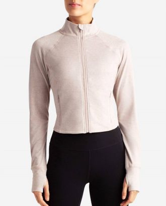Danskin Heather Cropped Melange Jacket In Atmosphere Heather