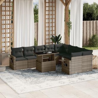 vidaXL Set De Sof&aacute;s De Jard&iacute;n 10 Pzas Con Cojines Rat&aacute;n Sint&eacute;tico Gris Vidaxl