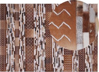 Beliani Alfombra De Piel De Vaca Marr&oacute;n 160 X 230 Cm Estilo Patchwork A Rayas Patr&oacute;n Escandinavo Herekli