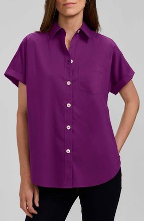 Foxcroft Abigail Short Sleeve Button-Up Shirt in Fig Purple at Nordstrom, Size X-Small
