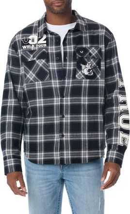 True Religion Plaid Cotton Flannel Shirt in Black/grey Plaid at Nordstrom, Size Xxx-Large