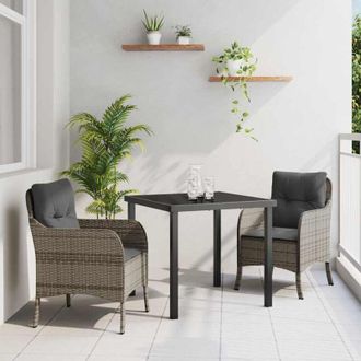 vidaXL Conjunto De Comedor De Jard&iacute;n Con Coj&iacute;n 3 Pcs Gris Polirat&aacute;n Vidaxl