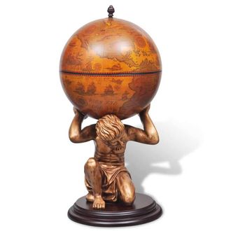Berkfield Home Globe Bar Wine Stand Atlas Design 42x42x85 cm in Brown | Size: 42 x 42 x 85 cm
