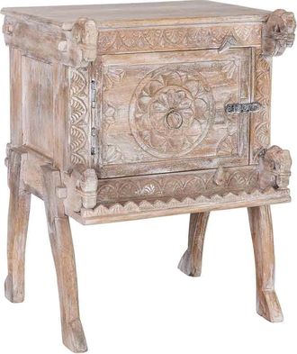 Wanderlust Deco Mesita De Noche De Madera Marr&oacute;n Acabado Artesanal 50x47x66 Cm