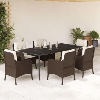 vidaXL Set Comedor De Jard&iacute;n 7 Pzas Con Cojines Rat&aacute;n Sint&eacute;tico Marr&oacute;n Vidaxl