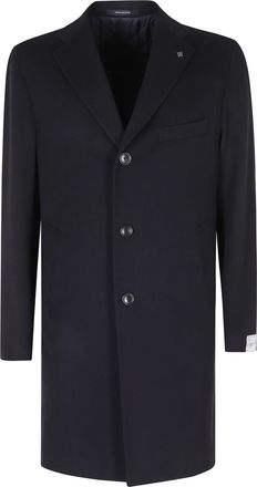 Tagliatore Blue Single-Breasted Silver Embellishment Wool-Blend Coat