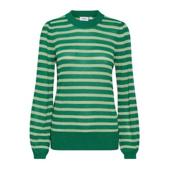 Saint Tropez Glitterende Pullover met Pofmouwen - Dames - Ronde hals truien - Groen - XL - Truien & Vesten