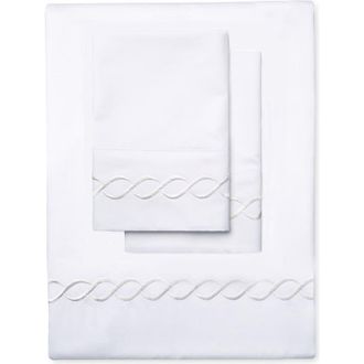 Melange Home Rope Embroidered 600 Thread Count Cotton Sheet Set in White at Nordstrom Rack, Size California King