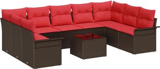 vidaXL Conjunto De Sof&aacute; De Jard&iacute;n 10 Uds. Marr&oacute;n Rat&aacute;n Sint&eacute;tico Vidaxl