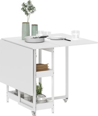 HOMCOM Folding Dining Table - Drop Leaf Table With Open Compartments - White | TJ Hughes