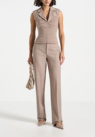 Mani&egrave;re De Voir Nina Cigarette Fit Tailored Trousers in Mushroom at Nordstrom, Size 12