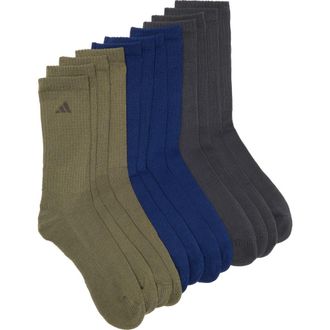 adidas 6-Pack Athletic Cushioned Crew Socks in Olive Green/Blue/Grey at Nordstrom Rack, Size Large
