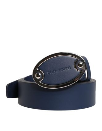 Dolce & Gabbana Blue Leather Classic Metal Logo Buckle Mens Belt