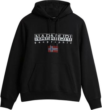 Napapijri Hoodies & sweatvesten, Heren, Zwart, M, Katoen, Lange Mouw Katoen Zwarte Hoodie