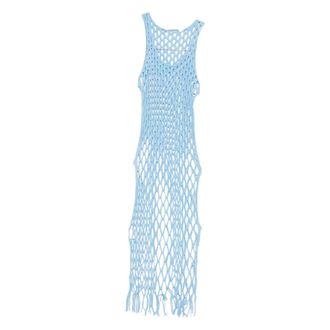 CHRISTOPHER ESBER Midi Dresses, female, Blue, S, Open Knit Fringed Dress
