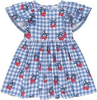 Huxbaby Cherry Gingham Frill Dress in Bijou Blue Check at Nordstrom, Size 6-12M Au