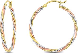 Amour Twisted Hoop Earrings In 3-Tone 10K White Yellow and Rose Gold